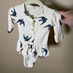 EUC. The Woods by Kate Quinn Blue Bird skirted bodysuit. 0-3 month. Infant.